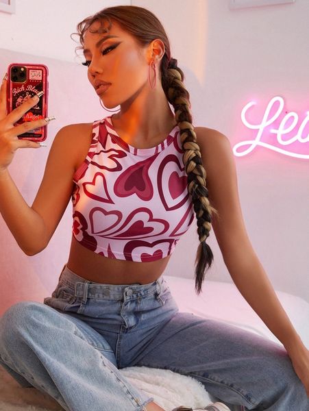 

heart print tank crop z1gn#, White