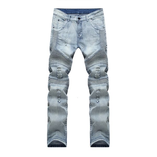 

slim fit denim biker new men's blue black ripped jeans luxury fashion distressed men