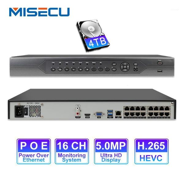 

misecu h.265 16ch 5mp 4mp 3mp 48v real poe nvr xmeye p2p onvif network video recorder for poe ip camera cctv system with 4tb hdd1, Black;white