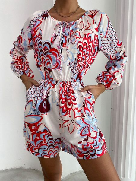 

floral print button front romper o5za#, White