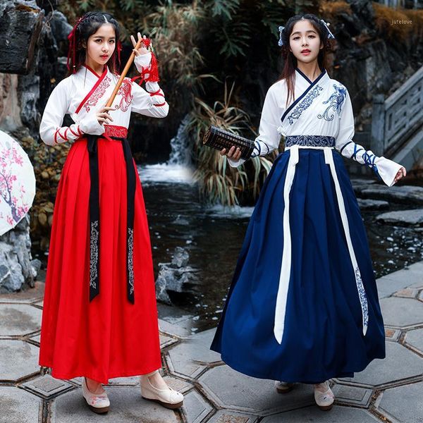 

2020 summer women hanfu performance costume fairy ancient princess classical hanfu chinese folk dance traditional costume dl37691, Black;red