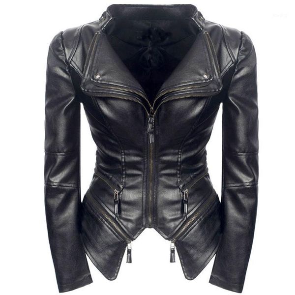 

fashion women smooth motorcycle faux leather jackets ladies long sleeve autumn winter office streetwear black coat1