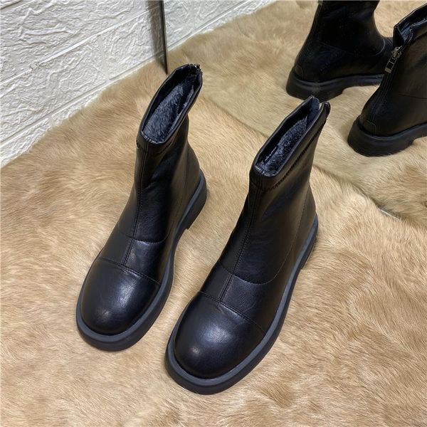 

boots deat 2021 autumn and winter fashion casual solid color plush low heel tube motorcycle short woemn sg238, Black