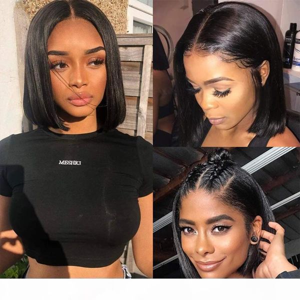

unprocessed brazilian virgin straight bob hair wigs 13x4 lace front wig full lace wig pre plucked hairline with baby hair for black women, Black;brown