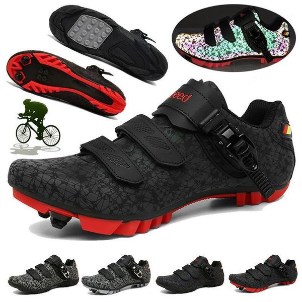 

mountain bicycle shoes cycling sneakers mtb shoes men breathable slef-locking luminous road bike women racing cycling shoe1, Black