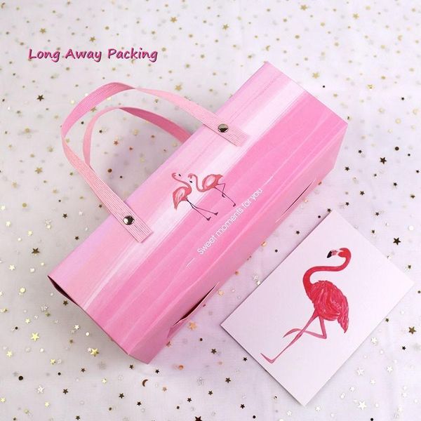 

flamingo paperboard cake box packaging wedding favor gift christmas candy party cake dessert portable roll boxs