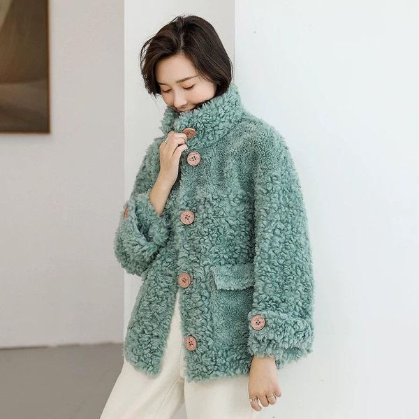 

2021 new women autumn winter real lamb fur coat female casual jacket sheep shearing short soft fluffy outwear overcoat z93, Black