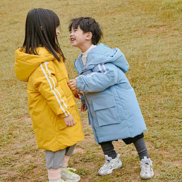

down jacket medium length boys 2020 fashion girls middle children's winter clothes primary school boys' thick coats, Blue;gray