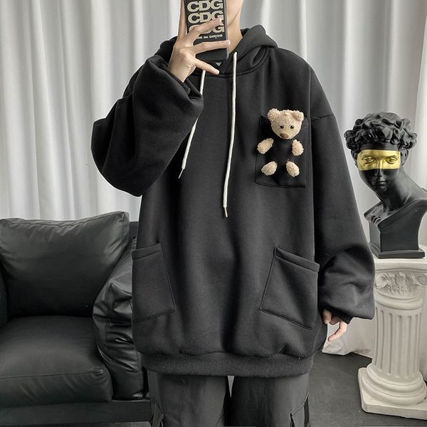 

2021 new autumn winter hoodies style loose personality jacket with hoodie bear male velvet black lovers 13gk