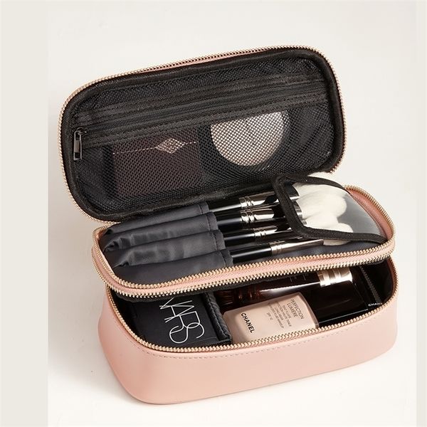 

rownyeon custom pu leather cosmetic bag double-layer makeup bag with 220315