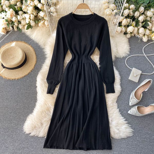 

2021 new female fashionable mesh dress neck long a-lien jumper autumn retro winter sweatshirt dressed gyy6, Black;gray