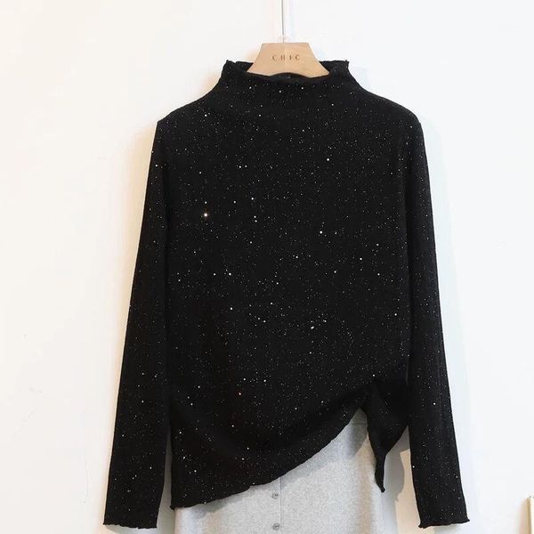 

women knitted clothes t-shirts women cotton oversize bf style clothes female bling t-shirts long sleeve p3 0941, White
