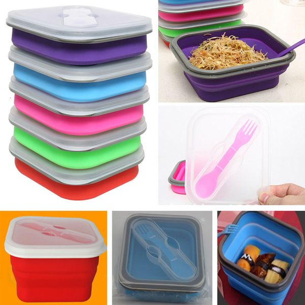 

600ml outdoor portable fold lunch boxs silicon microwave dinnerware lunchbox bowls container baby kids box dishes wx-c66