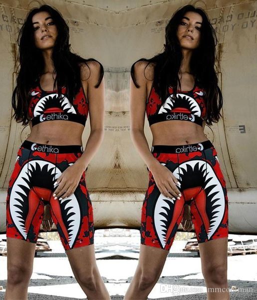 

women 2 piece set swimsuit shark swimwear ethika sports bra shorts trunks brand tracksuit quick dry beachwear bikini set clothes, Gray