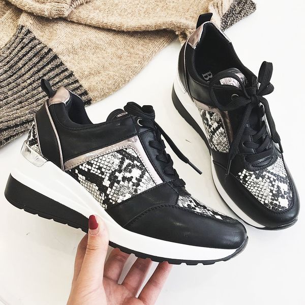 

2020 women leopard sneakers winter autumn platform wedges ladies shoes fashion snake pattern casual style 1020, Black;white