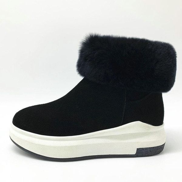 

nemaone genuine leather snow boots real fur winter warm women ankle boots flat platform femal shoes black gray big size 33-43