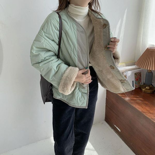 

female liner new thick 2020 vintage jacket hzirip wear faux winter solid double women warm lambswool coat parkas parka ehjie, Black