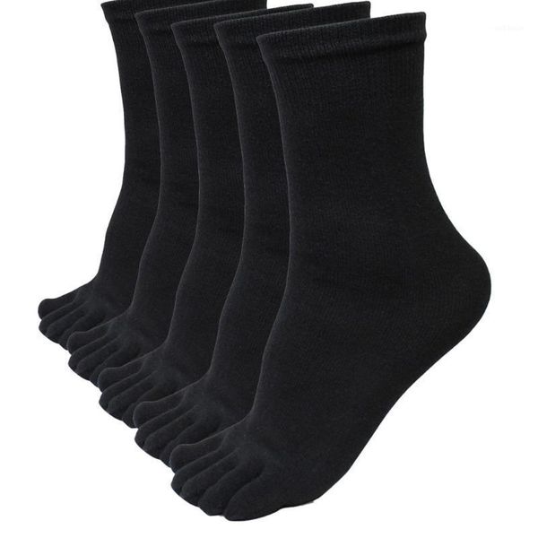 

stock 5 pairs stock men sports running five finger toe socks elastic short soild socks 2020 new men's soft fitness sock1, Black