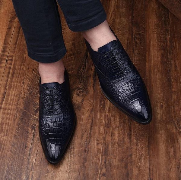 

crocodile leather wedding party shoes flat heel spring fall dress shoes formal suit sapatos, Black