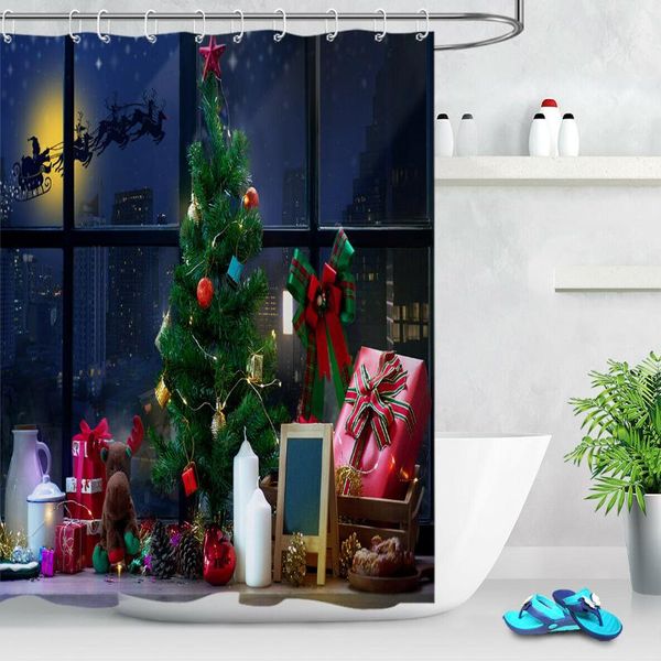 

christmas tree gifts santa shower curtain set bathroom fabric bath curtains