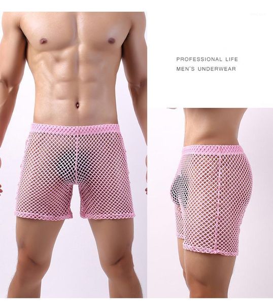

mesh long legging mens see through linerie boxer hole net pouch boxer shorts1, Black;white