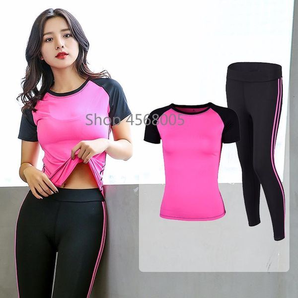

woman 2 pieces yoga set training female gym workout clothing fitness suit shirt+pants breathable yoga leggings sport suit2021, White;red