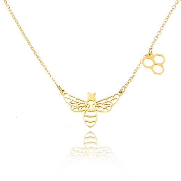 

new women's stainless products 2020 steel creative honeycomb pendant bee necklace jewelry, Silver