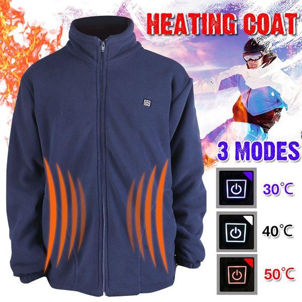 

outdoor jackets&hoodies men sport polar fleece jackets winter heated long sleeve usb charging heating coat for camping hiking, Blue;black