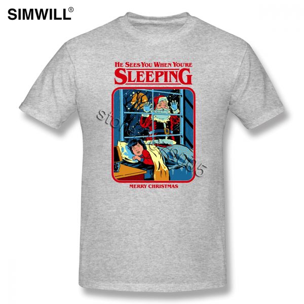 

sport he sees you when you're sleeping t shirt men unique short sleeve soft cotton tees o-neck merry christmas santa claus t-shirts