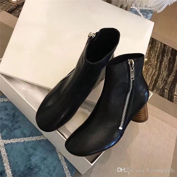 

women new black zipped booties genuine solf leather ballerina boots elliptic heel ankle boots classic design shoes