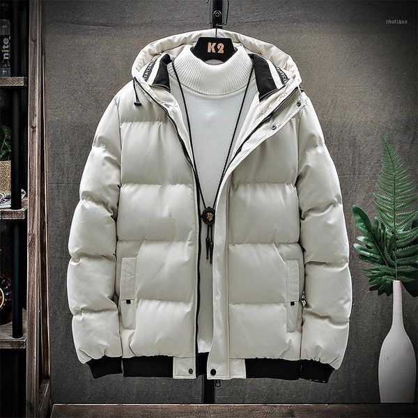 

men's down padded jacket thick warm winter jacket hooded thick coat casual slim coat with many pockets for men1, Black