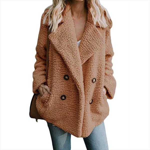 

2020 осень зима плюшевого пальто faux женщин пальто шерсти женский крупногабаритные teddy куртка женская верхняя одежда шинель толстые теплы, Black