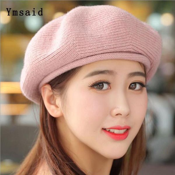

berets winter hats for women skullies beanies fashion warm beret 2021 women's knitted cap elegant painter hat, Blue;gray