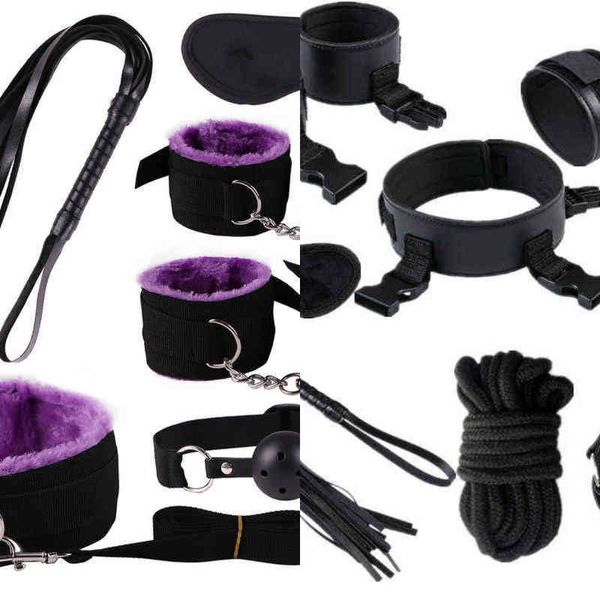 NXY SM Bondage BDSM Set Set Handcuffs Handcuffs Chicote Anal Beads Butt Plug Bullet Vibrador Brinquedos para Mulher Adulto Sm Fetish 1223