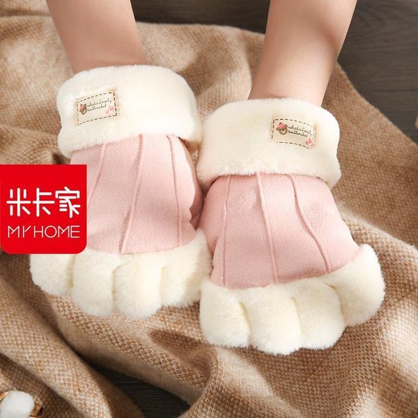 

fingerless half gloves female cute hairy ins cartoon autumn leakage fingers winter 7, Blue;gray
