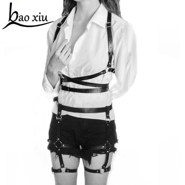

punk women garter stocking leather belt body bondage sculpting harness set waist belt straps corset suspenders dress, Black;brown