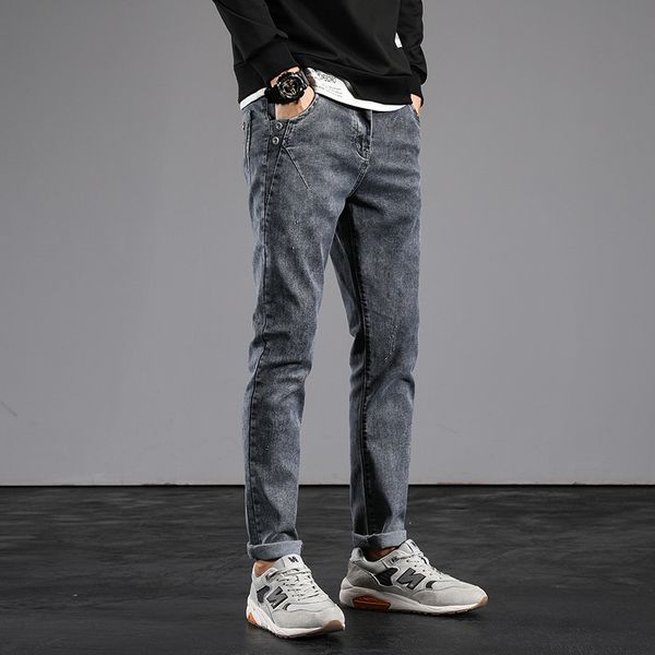 

2021 men's jeans spring and autumn new trend casual versatile elastic slim fashion brand youth leggings, Black