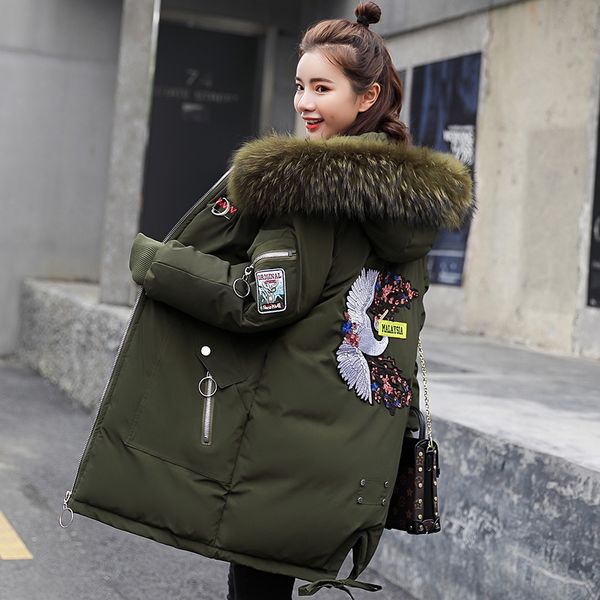 

2021 new winter jacket women plus size fur collar hooded cotton coat parka female long slim quilted jackets zipper warm outwear coat x8zq, Black