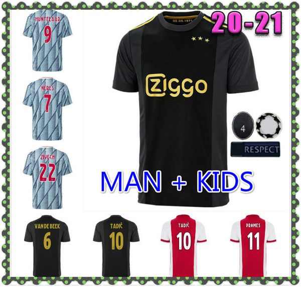 

men +kids kits 2020 2021 away ajax soccer jersey promes alvarez amsterdam camiseta de futbol 20 21 neres van de beek tadic ziyech maillot, Black;yellow