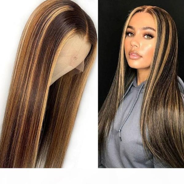 

two tone ombre highlight lace front wigs straight 12a grade chinese virgin human hair full lace wigs for black woman express shipping, Black;brown