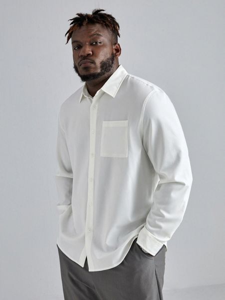 

extended sizes men solid pocket front shirt j078#, White;black