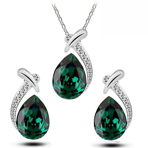 

2020 new trendy pear green blue red color bridal for women lady anniversary gift jewelry set j5920, Silver