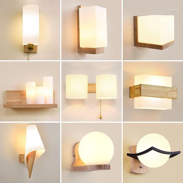 

nordic wooden wall lamp for bedroom bedside stairs corridor interior mounted lighting sconce indoor decoration light fixtures1