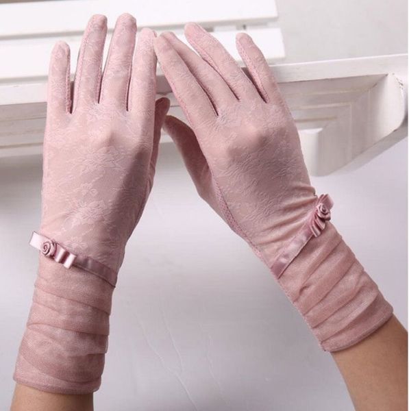 

summer sunscreen wrist driving women breathable stretch touch screen anti uv slip resistant gloves, Blue;gray