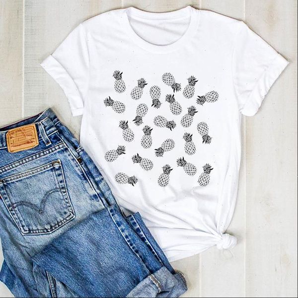 

women lady pineapple simple fashion print fruit beach ladies summer t tee tshirt womens female shirt clothes graphic t shirt, White