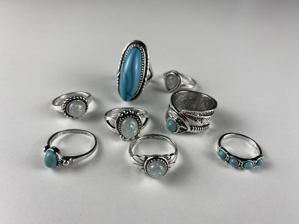 

cluster elegant ring multi-piece set fashion turquoise personalized open super beautiful rings for women, Golden;silver