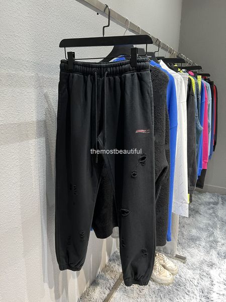 

women's pants & capris autumn and winter high version b family cola wave printing hole loose foot binding terry sports men's women, Black;white