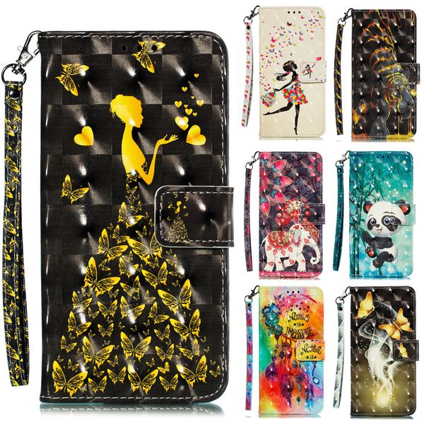

3d painted leather case for iphone 11 12 mini pro max x xs xr 8 7 6 6s plus se 2020 2 wallet card holder stand phone book cover