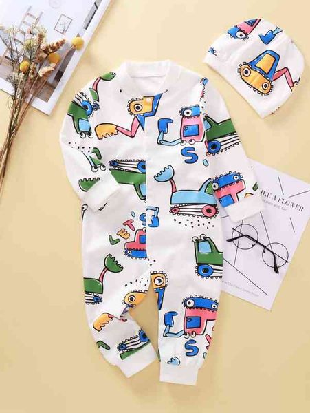 

baby cartoon and letter graphic jumpsuit with hat she, Blue