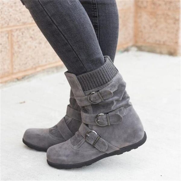 

new women warm snow arrival flat plush casual ladies shoes plus size autumn winter buckle female mid calf boots, Black;brown